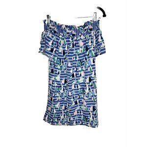VINEYARD VINES Off Shoulder Harbor Sailboat Dress Resort Blue White Mini Small B